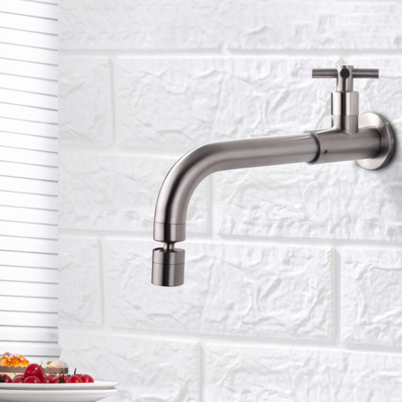 Contemporary Wall Mounted Bathroom Faucet Cross Handles Stainless Steel Faucet Clearhalo 'Bathroom Remodel & Bathroom Fixtures' 'Bathroom Sink Faucets' 'Bathroom Sinks & Faucet Components' 'bathroom_sink_faucets' 'Home Improvement' 'home_improvement' 'home_improvement_bathroom_sink_faucets' 6680761