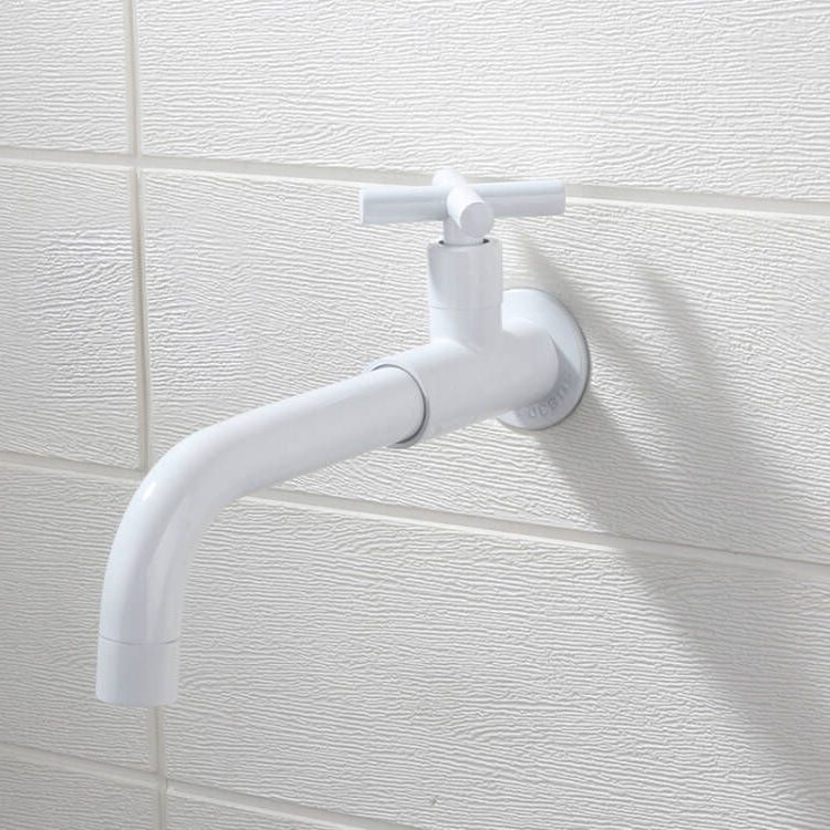 Contemporary Wall Mounted Bathroom Faucet Cross Handles Stainless Steel Faucet White Clearhalo 'Bathroom Remodel & Bathroom Fixtures' 'Bathroom Sink Faucets' 'Bathroom Sinks & Faucet Components' 'bathroom_sink_faucets' 'Home Improvement' 'home_improvement' 'home_improvement_bathroom_sink_faucets' 6680764