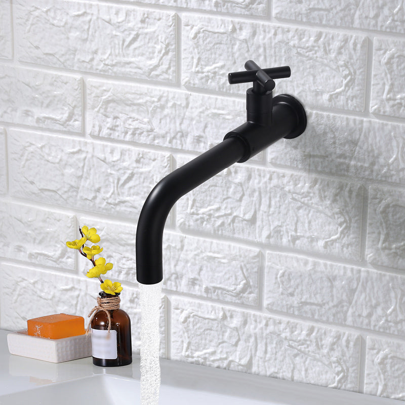 Contemporary Wall Mounted Bathroom Faucet Cross Handles Stainless Steel Faucet Black Clearhalo 'Bathroom Remodel & Bathroom Fixtures' 'Bathroom Sink Faucets' 'Bathroom Sinks & Faucet Components' 'bathroom_sink_faucets' 'Home Improvement' 'home_improvement' 'home_improvement_bathroom_sink_faucets' 6680765