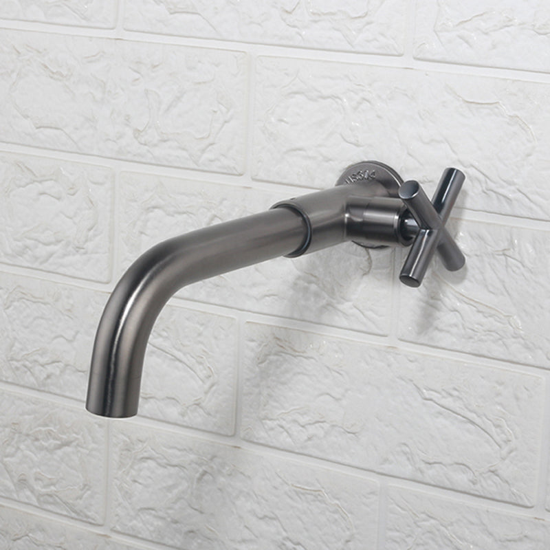 Contemporary Wall Mounted Bathroom Faucet Cross Handles Stainless Steel Faucet Silver Gray Clearhalo 'Bathroom Remodel & Bathroom Fixtures' 'Bathroom Sink Faucets' 'Bathroom Sinks & Faucet Components' 'bathroom_sink_faucets' 'Home Improvement' 'home_improvement' 'home_improvement_bathroom_sink_faucets' 6680766