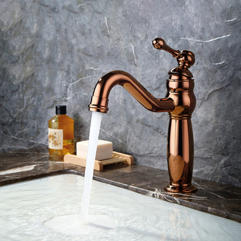 Traditional Centerset Faucet Lever Handles Gooseneck Arc Solid Brass Faucet Rose Gold Clearhalo 'Bathroom Remodel & Bathroom Fixtures' 'Bathroom Sink Faucets' 'Bathroom Sinks & Faucet Components' 'bathroom_sink_faucets' 'Home Improvement' 'home_improvement' 'home_improvement_bathroom_sink_faucets' 6680796