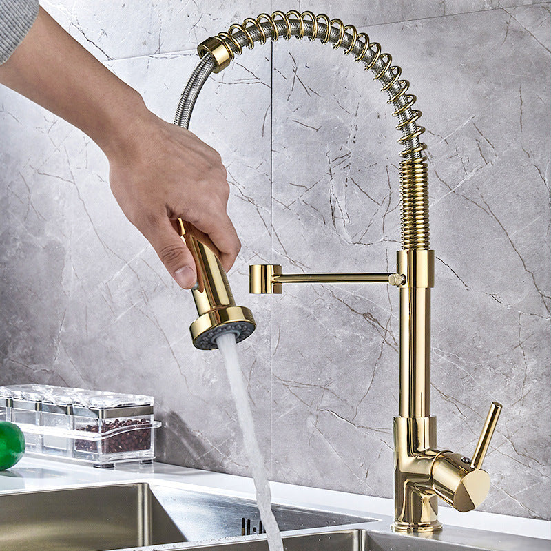 Contemporary Kitchen Faucet Copper Single Handle High Arc Spring Spout Kitchen Faucet Clearhalo 'Home Improvement' 'home_improvement' 'home_improvement_kitchen_faucets' 'Kitchen Faucets' 'Kitchen Remodel & Kitchen Fixtures' 'Kitchen Sinks & Faucet Components' 'kitchen_faucets' 6680887