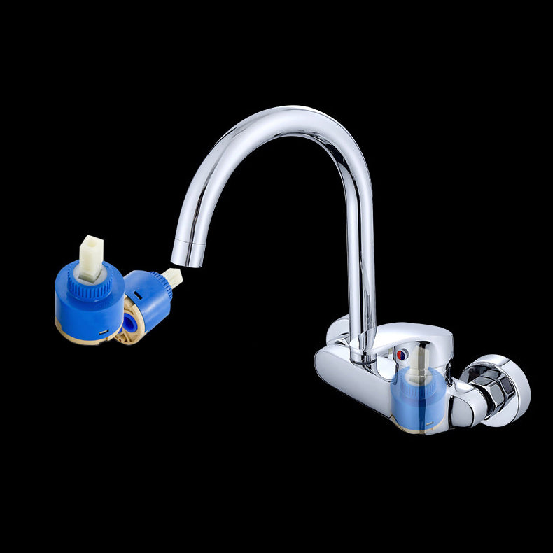 Modern Bridge Kitchen Faucet Brass Lever Handles Swivel Spout Wall Mounted Bar Faucet Clearhalo 'Home Improvement' 'home_improvement' 'home_improvement_kitchen_faucets' 'Kitchen Faucets' 'Kitchen Remodel & Kitchen Fixtures' 'Kitchen Sinks & Faucet Components' 'kitchen_faucets' 6680926