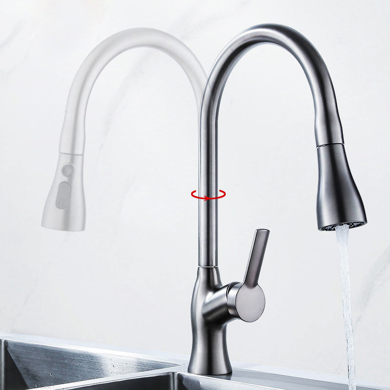 Contemporary Kitchen Faucet Copper 1-Handle High Arc Retractable Kitchen Faucet Clearhalo 'Home Improvement' 'home_improvement' 'home_improvement_kitchen_faucets' 'Kitchen Faucets' 'Kitchen Remodel & Kitchen Fixtures' 'Kitchen Sinks & Faucet Components' 'kitchen_faucets' 6680938