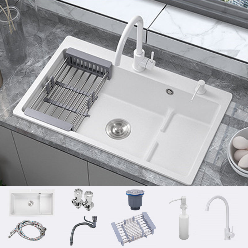 Modern Style Kitchen Sink Quartz Kitchen Sink with Basket Strainer Sink with Faucet Round Faucet Clearhalo 'Home Improvement' 'home_improvement' 'home_improvement_kitchen_sinks' 'Kitchen Remodel & Kitchen Fixtures' 'Kitchen Sinks & Faucet Components' 'Kitchen Sinks' 'kitchen_sinks' 6681236