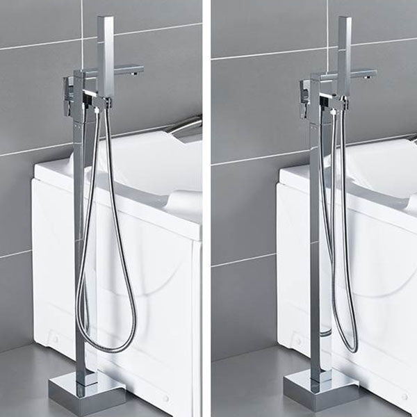 Contemporary Style Freestanding Bathtub Faucet Floor Mounted Freestanding Tub Filler Clearhalo 'Bathroom Remodel & Bathroom Fixtures' 'Bathtub Faucets' 'bathtub_faucets' 'Home Improvement' 'home_improvement' 'home_improvement_bathtub_faucets' 6681553