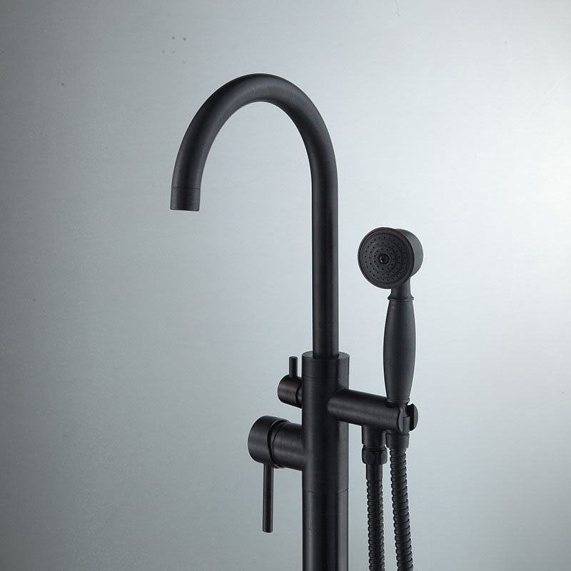 Floor Mounted Freestanding Tub Filler Modern Style Metal Freestanding Tub Filler Clearhalo 'Bathroom Remodel & Bathroom Fixtures' 'Bathtub Faucets' 'bathtub_faucets' 'Home Improvement' 'home_improvement' 'home_improvement_bathtub_faucets' 6681586