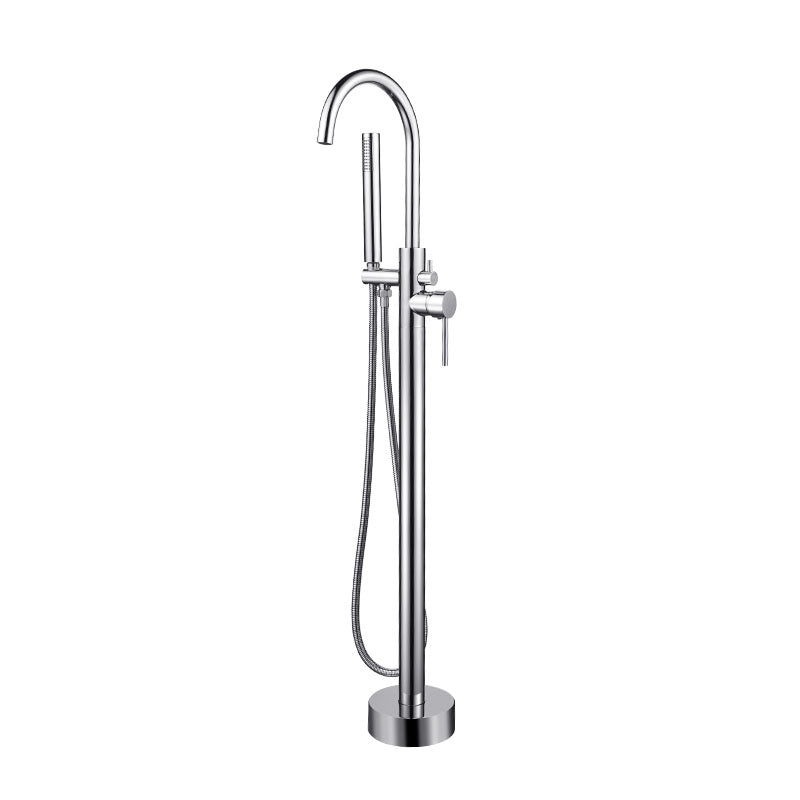 Contemporary Metal Freestanding Faucet Floor Mounted Freestanding Bathtub Faucet Chrome Hand Shower Included Ground Clearhalo 'Bathroom Remodel & Bathroom Fixtures' 'Bathtub Faucets' 'bathtub_faucets' 'Home Improvement' 'home_improvement' 'home_improvement_bathtub_faucets' 6681598