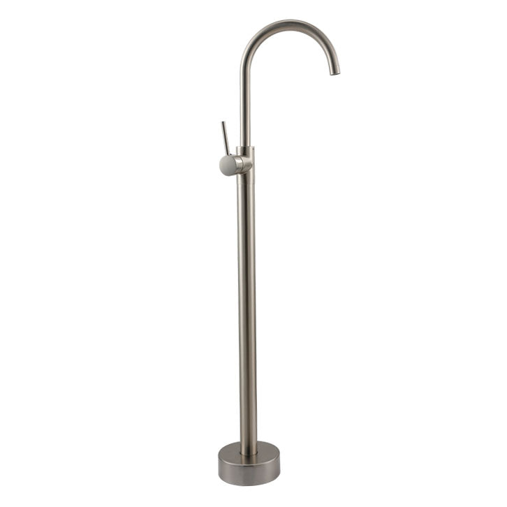 Contemporary Metal Freestanding Faucet Floor Mounted Freestanding Bathtub Faucet Nickel Hand Shower Not Included Ground Clearhalo 'Bathroom Remodel & Bathroom Fixtures' 'Bathtub Faucets' 'bathtub_faucets' 'Home Improvement' 'home_improvement' 'home_improvement_bathtub_faucets' 6681608