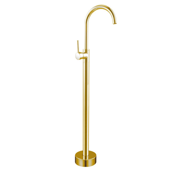 Contemporary Metal Freestanding Faucet Floor Mounted Freestanding Bathtub Faucet Gold Hand Shower Not Included Ground Clearhalo 'Bathroom Remodel & Bathroom Fixtures' 'Bathtub Faucets' 'bathtub_faucets' 'Home Improvement' 'home_improvement' 'home_improvement_bathtub_faucets' 6681617
