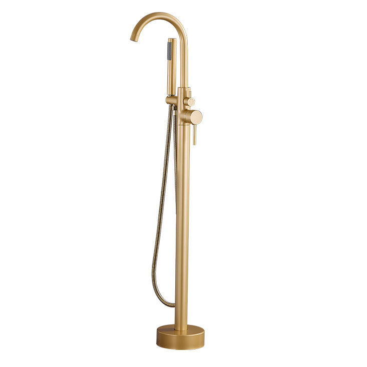 Contemporary Metal Freestanding Faucet Floor Mounted Freestanding Bathtub Faucet Rose Gold Hand Shower Included Ground Clearhalo 'Bathroom Remodel & Bathroom Fixtures' 'Bathtub Faucets' 'bathtub_faucets' 'Home Improvement' 'home_improvement' 'home_improvement_bathtub_faucets' 6681621