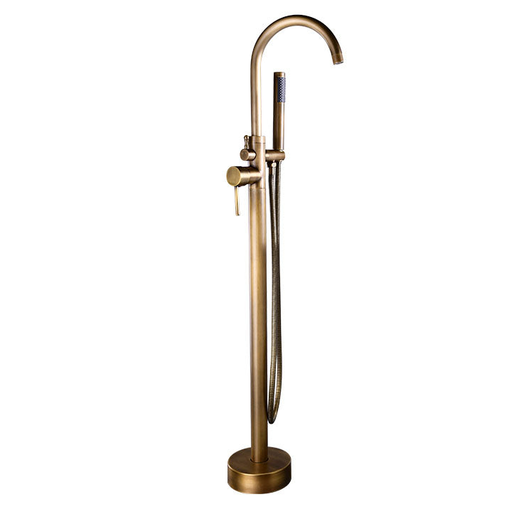 Contemporary Metal Freestanding Faucet Floor Mounted Freestanding Bathtub Faucet Bronze Hand Shower Included Ground Clearhalo 'Bathroom Remodel & Bathroom Fixtures' 'Bathtub Faucets' 'bathtub_faucets' 'Home Improvement' 'home_improvement' 'home_improvement_bathtub_faucets' 6681625