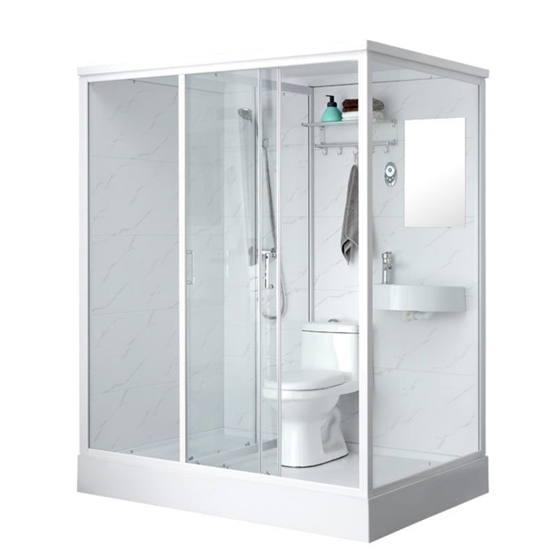 One Piece Tempered Glass Single Sliding Shower Enclosure White Frame Shower Enclosure Left Clearhalo 'Bathroom Remodel & Bathroom Fixtures' 'Home Improvement' 'home_improvement' 'home_improvement_shower_stalls_enclosures' 'Shower Stalls & Enclosures' 'shower_stalls_enclosures' 'Showers & Bathtubs' 6681691