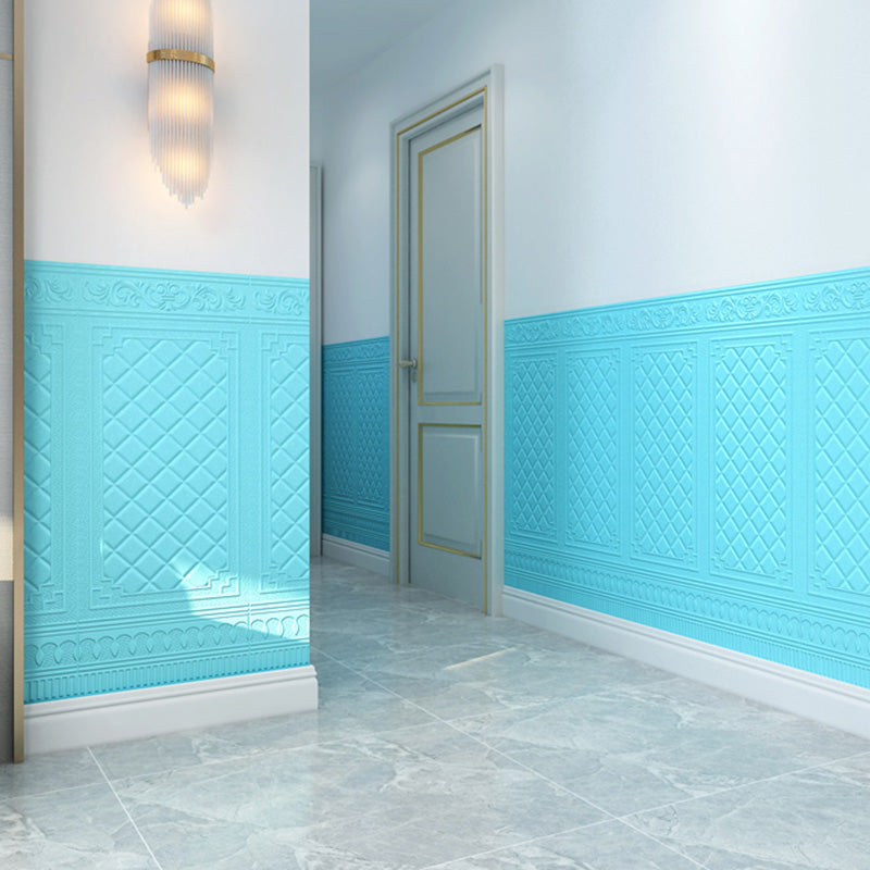 Glam Style Wall Paneling Living Room Peel and Stick 3D Embossing Waterproof Wall Paneling Light Blue 50-Piece Set Small Diamond Texture Clearhalo 'Flooring 'Home Improvement' 'home_improvement' 'home_improvement_wall_paneling' 'Wall Paneling' 'wall_paneling' 'Walls & Ceilings' Walls and Ceiling' 6681988