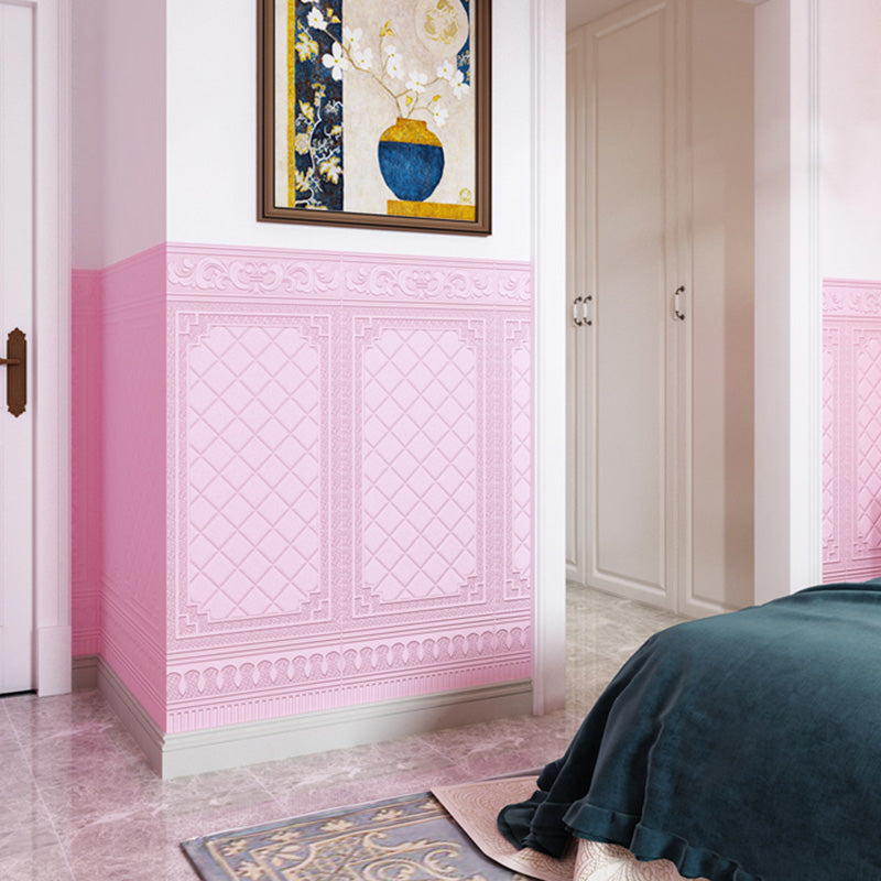 Glam Style Wall Paneling Living Room Peel and Stick 3D Embossing Waterproof Wall Paneling Pink 50-Piece Set Small Diamond Texture Clearhalo 'Flooring 'Home Improvement' 'home_improvement' 'home_improvement_wall_paneling' 'Wall Paneling' 'wall_paneling' 'Walls & Ceilings' Walls and Ceiling' 6681994