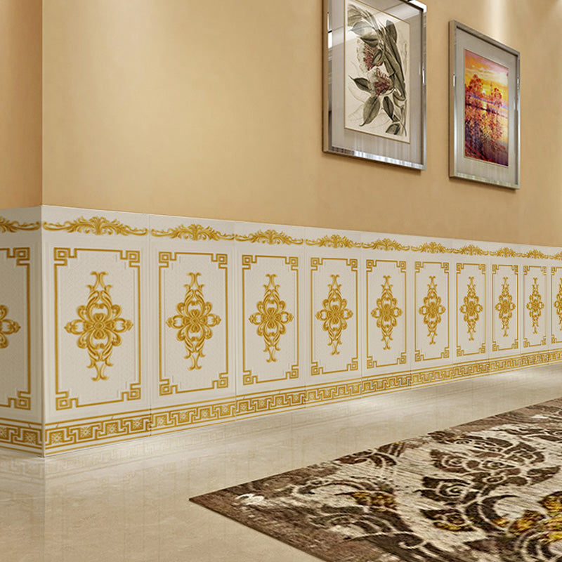 Glam Style Wall Panel Living Room 3D Embossed Waterproof Wall Paneling White-Gold 100-Piece Set Clearhalo 'Flooring 'Home Improvement' 'home_improvement' 'home_improvement_wall_paneling' 'Wall Paneling' 'wall_paneling' 'Walls & Ceilings' Walls and Ceiling' 6682042