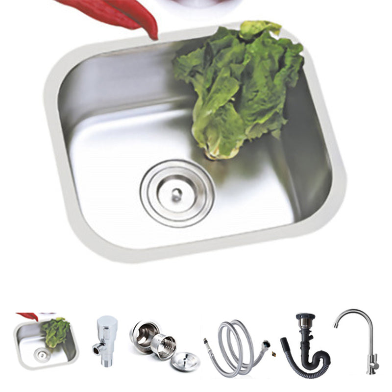 Modern Style Kitchen Sink Stainless Steel Kitchen Sink with Oval Shape 16"L x 14"W x 8"H Sink with Faucet Single Cooling Tap Clearhalo 'Home Improvement' 'home_improvement' 'home_improvement_kitchen_sinks' 'Kitchen Remodel & Kitchen Fixtures' 'Kitchen Sinks & Faucet Components' 'Kitchen Sinks' 'kitchen_sinks' 6683589