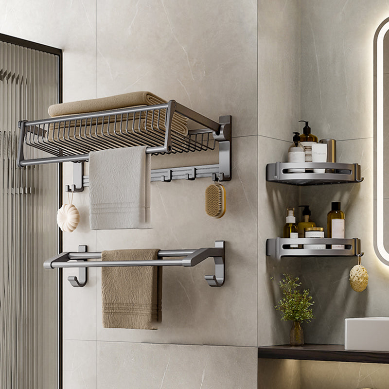 Modern Grey Bathroom Set Paper Holder Bath Shelf Bathroom Hardware Set 4-Piece Set (Double Rods) Clearhalo 'Bathroom Hardware Sets' 'Bathroom Hardware' 'Bathroom Remodel & Bathroom Fixtures' 'bathroom_hardware_sets' 'Home Improvement' 'home_improvement' 'home_improvement_bathroom_hardware_sets' 6688408