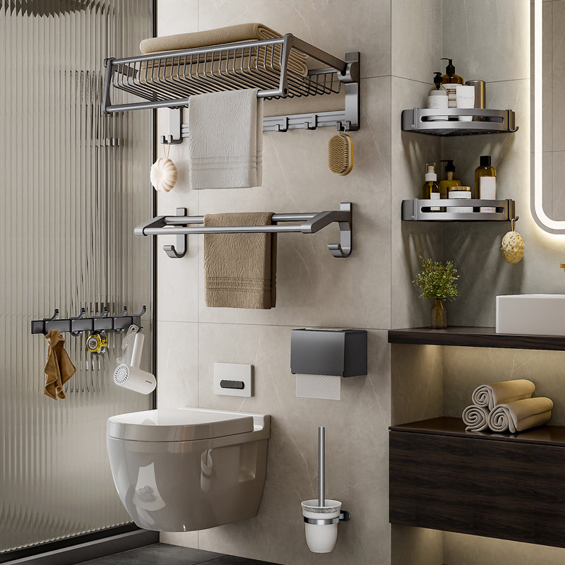 Modern Grey Bathroom Set Paper Holder Bath Shelf Bathroom Hardware Set Clearhalo 'Bathroom Hardware Sets' 'Bathroom Hardware' 'Bathroom Remodel & Bathroom Fixtures' 'bathroom_hardware_sets' 'Home Improvement' 'home_improvement' 'home_improvement_bathroom_hardware_sets' 6688409