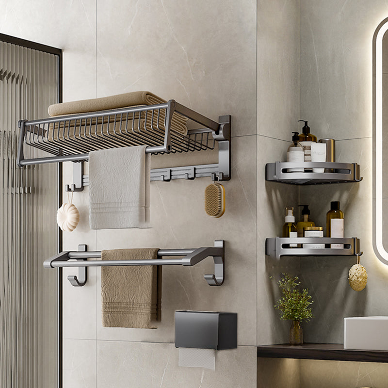 Modern Grey Bathroom Set Paper Holder Bath Shelf Bathroom Hardware Set 5-Piece Set (Double Rods) Clearhalo 'Bathroom Hardware Sets' 'Bathroom Hardware' 'Bathroom Remodel & Bathroom Fixtures' 'bathroom_hardware_sets' 'Home Improvement' 'home_improvement' 'home_improvement_bathroom_hardware_sets' 6688410