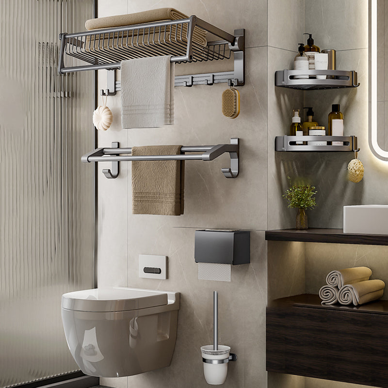 Modern Grey Bathroom Set Paper Holder Bath Shelf Bathroom Hardware Set 6-Piece Set (Double Rods) Clearhalo 'Bathroom Hardware Sets' 'Bathroom Hardware' 'Bathroom Remodel & Bathroom Fixtures' 'bathroom_hardware_sets' 'Home Improvement' 'home_improvement' 'home_improvement_bathroom_hardware_sets' 6688411