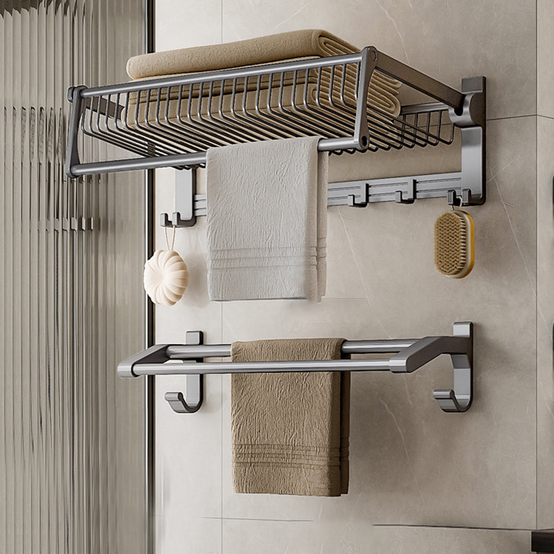 Modern Grey Bathroom Set Paper Holder Bath Shelf Bathroom Hardware Set 2-Piece Set (Towel Rack) Clearhalo 'Bathroom Hardware Sets' 'Bathroom Hardware' 'Bathroom Remodel & Bathroom Fixtures' 'bathroom_hardware_sets' 'Home Improvement' 'home_improvement' 'home_improvement_bathroom_hardware_sets' 6688417