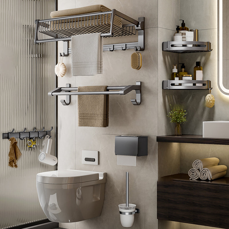 Modern Grey Bathroom Set Paper Holder Bath Shelf Bathroom Hardware Set 7-Piece Set (Hook) Clearhalo 'Bathroom Hardware Sets' 'Bathroom Hardware' 'Bathroom Remodel & Bathroom Fixtures' 'bathroom_hardware_sets' 'Home Improvement' 'home_improvement' 'home_improvement_bathroom_hardware_sets' 6688423