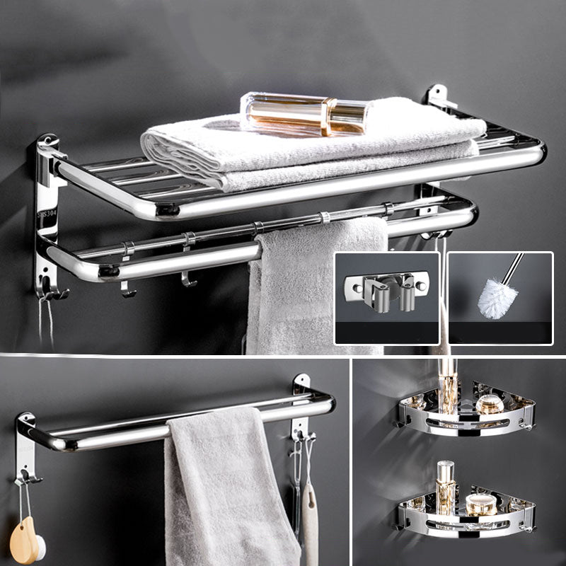 Modern Bathroom Accessory Kit Stainless Steel Towel Bar Bath Shelf Bathroom Set 6-Piece Set (Triangular Bath Shelf) Clearhalo 'Bathroom Hardware Sets' 'Bathroom Hardware' 'Bathroom Remodel & Bathroom Fixtures' 'bathroom_hardware_sets' 'Home Improvement' 'home_improvement' 'home_improvement_bathroom_hardware_sets' 6688436