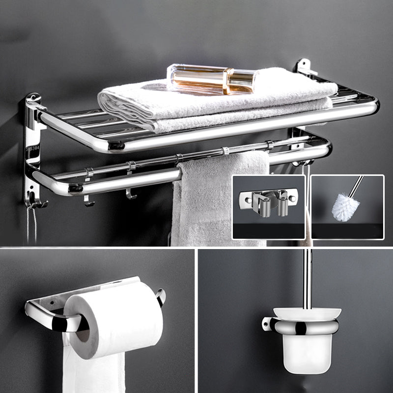 Modern Bathroom Accessory Kit Stainless Steel Towel Bar Bath Shelf Bathroom Set 5-Piece Set (Toilet Paper Holder) Clearhalo 'Bathroom Hardware Sets' 'Bathroom Hardware' 'Bathroom Remodel & Bathroom Fixtures' 'bathroom_hardware_sets' 'Home Improvement' 'home_improvement' 'home_improvement_bathroom_hardware_sets' 6688446