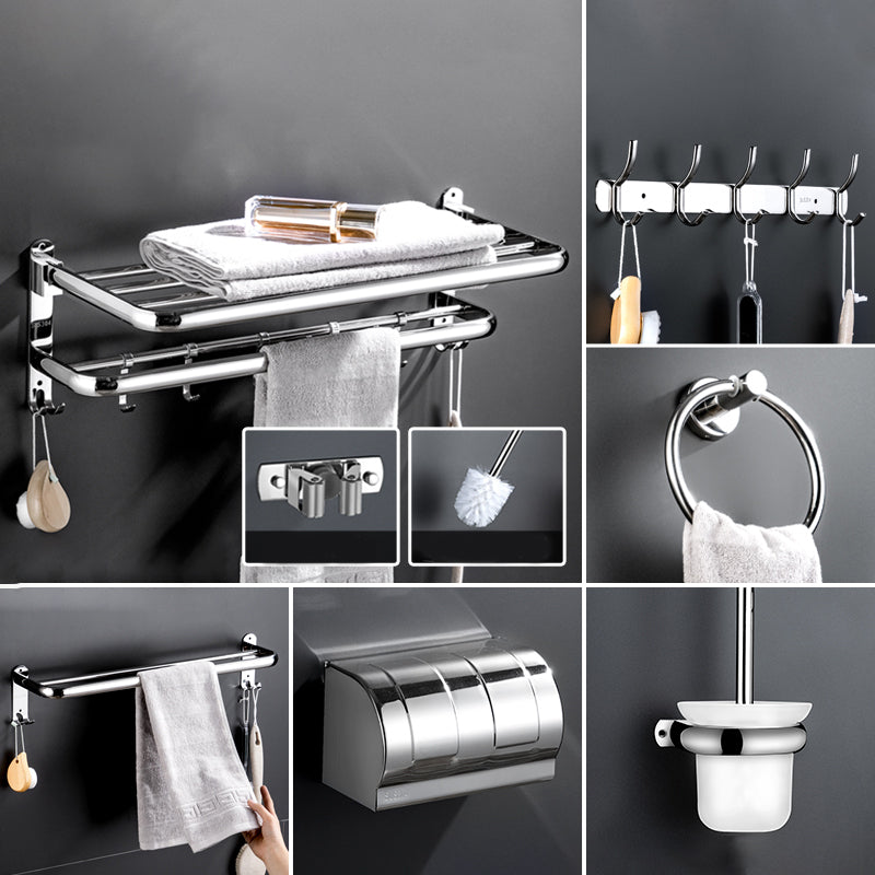 Modern Bathroom Accessory Kit Stainless Steel Towel Bar Bath Shelf Bathroom Set 8-Piece Set (Towel Ring) Clearhalo 'Bathroom Hardware Sets' 'Bathroom Hardware' 'Bathroom Remodel & Bathroom Fixtures' 'bathroom_hardware_sets' 'Home Improvement' 'home_improvement' 'home_improvement_bathroom_hardware_sets' 6688455