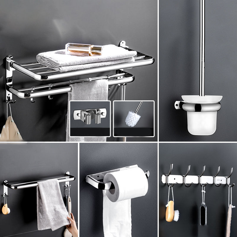 Modern Bathroom Accessory Kit Stainless Steel Towel Bar Bath Shelf Bathroom Set 7-Piece Set (Hook) Clearhalo 'Bathroom Hardware Sets' 'Bathroom Hardware' 'Bathroom Remodel & Bathroom Fixtures' 'bathroom_hardware_sets' 'Home Improvement' 'home_improvement' 'home_improvement_bathroom_hardware_sets' 6688461