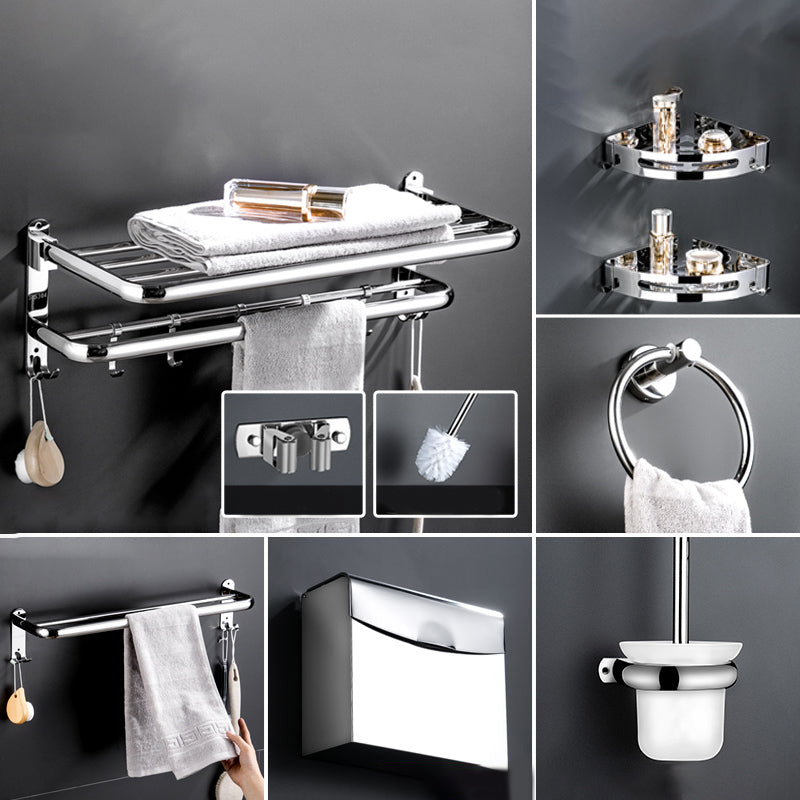 Modern Bathroom Accessory Kit Stainless Steel Towel Bar Bath Shelf Bathroom Set 9-Piece Set (Toilet Brush) Clearhalo 'Bathroom Hardware Sets' 'Bathroom Hardware' 'Bathroom Remodel & Bathroom Fixtures' 'bathroom_hardware_sets' 'Home Improvement' 'home_improvement' 'home_improvement_bathroom_hardware_sets' 6688464