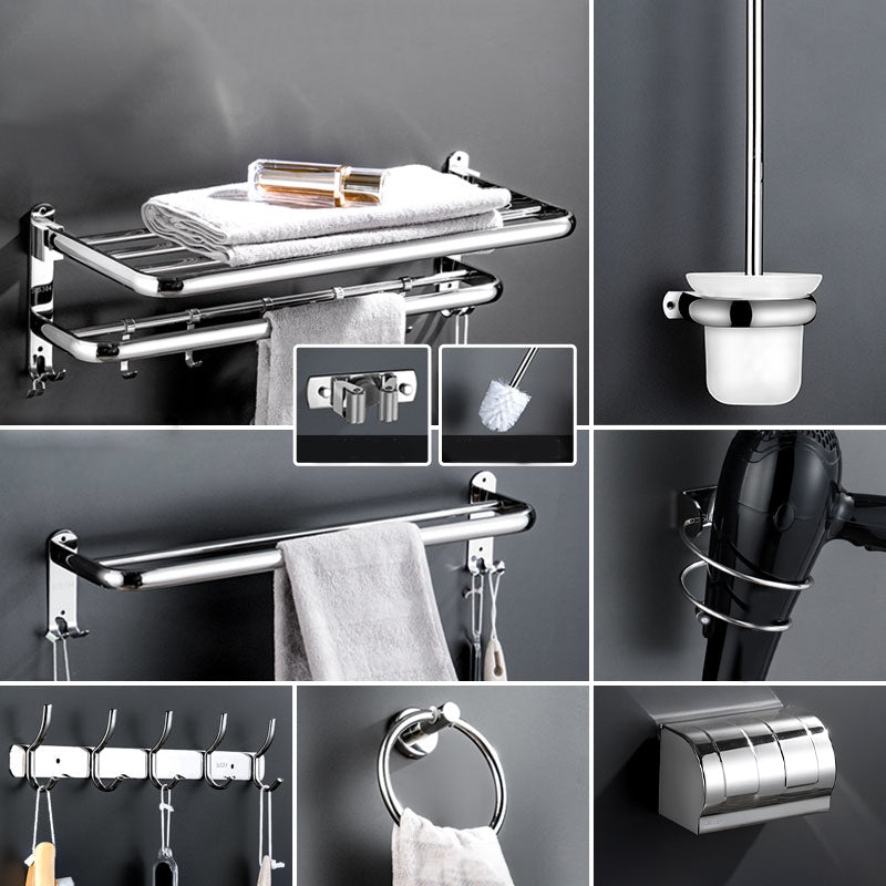 Modern Bathroom Accessory Kit Stainless Steel Towel Bar Bath Shelf Bathroom Set 9-Piece Set (Row Hook) Clearhalo 'Bathroom Hardware Sets' 'Bathroom Hardware' 'Bathroom Remodel & Bathroom Fixtures' 'bathroom_hardware_sets' 'Home Improvement' 'home_improvement' 'home_improvement_bathroom_hardware_sets' 6688465