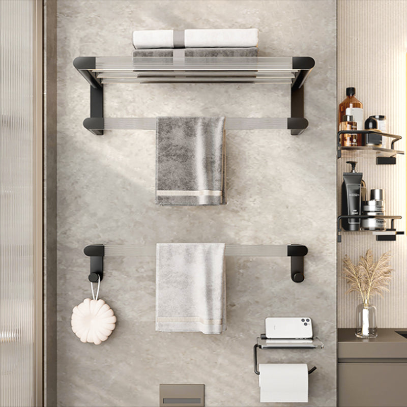 Black Finish Bathroom Set Metallic & Acrylic Bathroom Hardware Set in Stainless Aluminum Clearhalo 'Bathroom Hardware Sets' 'Bathroom Hardware' 'Bathroom Remodel & Bathroom Fixtures' 'bathroom_hardware_sets' 'Home Improvement' 'home_improvement' 'home_improvement_bathroom_hardware_sets' 6688486