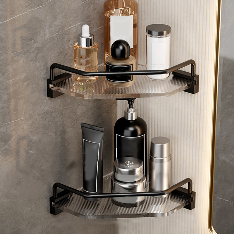 Black Finish Bathroom Set Metallic & Acrylic Bathroom Hardware Set in Stainless Aluminum 2-Piece Set (Triangular Bath Shelf) Clearhalo 'Bathroom Hardware Sets' 'Bathroom Hardware' 'Bathroom Remodel & Bathroom Fixtures' 'bathroom_hardware_sets' 'Home Improvement' 'home_improvement' 'home_improvement_bathroom_hardware_sets' 6688493