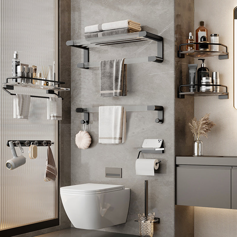 Black Finish Bathroom Set Metallic & Acrylic Bathroom Hardware Set in Stainless Aluminum Clearhalo 'Bathroom Hardware Sets' 'Bathroom Hardware' 'Bathroom Remodel & Bathroom Fixtures' 'bathroom_hardware_sets' 'Home Improvement' 'home_improvement' 'home_improvement_bathroom_hardware_sets' 6688496