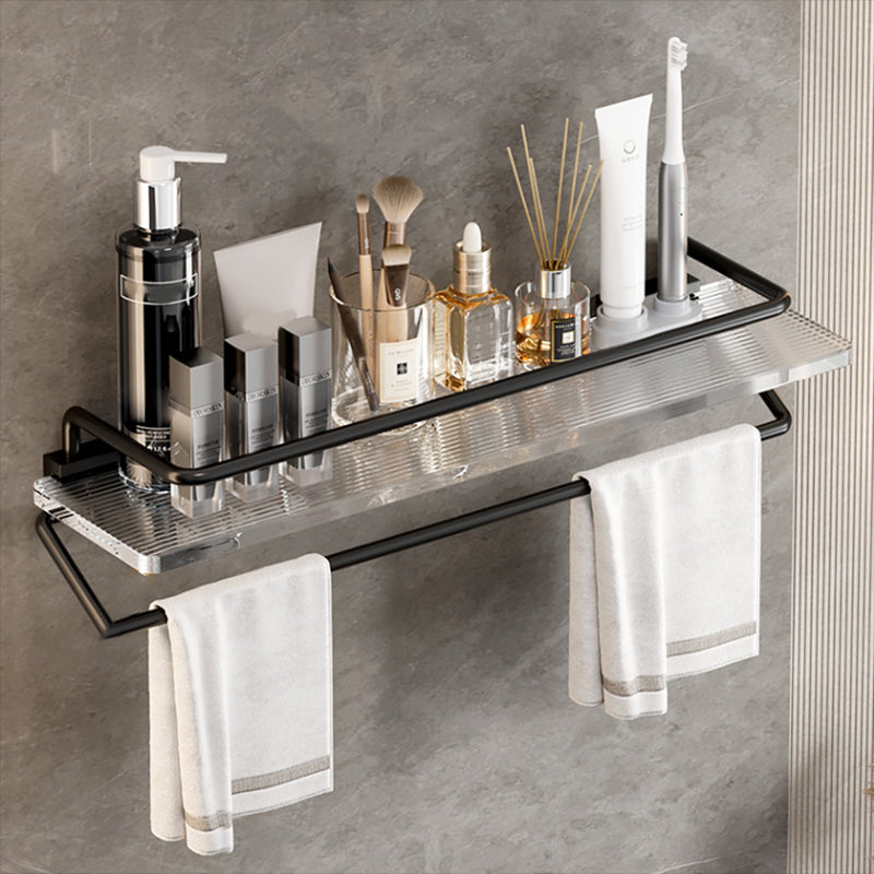 Black Finish Bathroom Set Metallic & Acrylic Bathroom Hardware Set in Stainless Aluminum Square Bath Shelf Clearhalo 'Bathroom Hardware Sets' 'Bathroom Hardware' 'Bathroom Remodel & Bathroom Fixtures' 'bathroom_hardware_sets' 'Home Improvement' 'home_improvement' 'home_improvement_bathroom_hardware_sets' 6688497