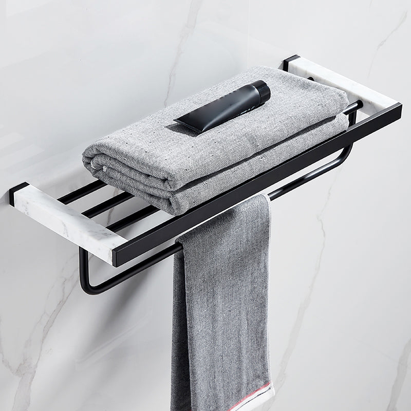 Matte Black Bathroom Accessory Set in Metal & Marble with Bath Shelf/Towel Bar Clearhalo 'Bathroom Hardware Sets' 'Bathroom Hardware' 'Bathroom Remodel & Bathroom Fixtures' 'bathroom_hardware_sets' 'Home Improvement' 'home_improvement' 'home_improvement_bathroom_hardware_sets' 6688726