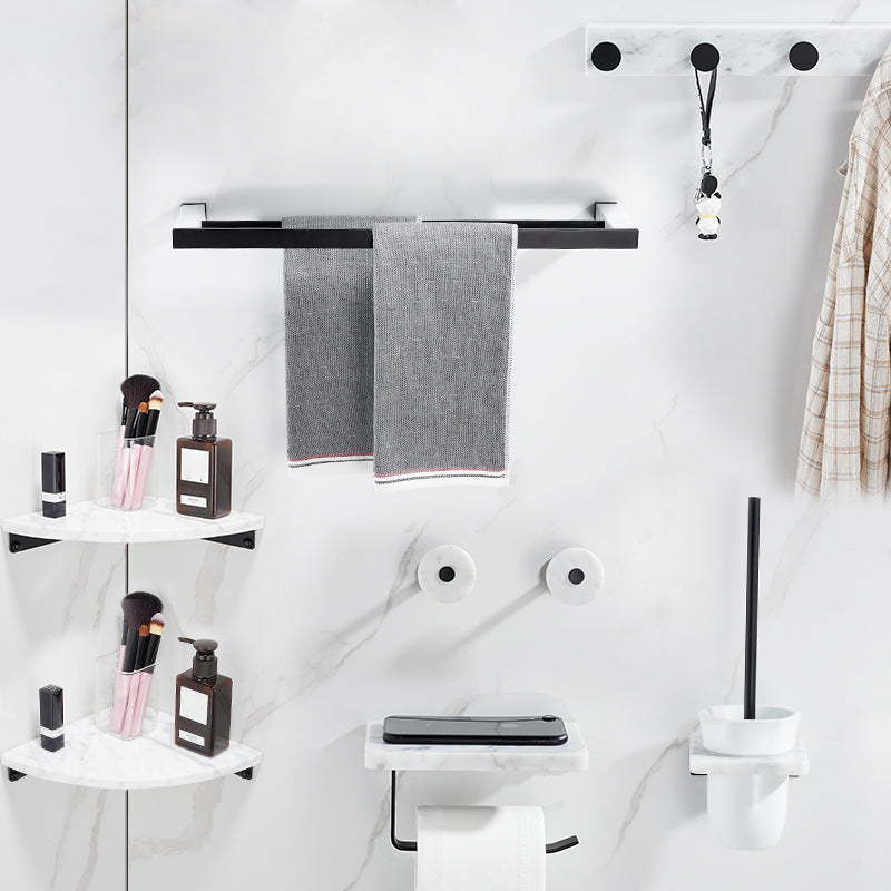 Matte Black Bathroom Accessory Set in Metal & Marble with Bath Shelf/Towel Bar Clearhalo 'Bathroom Hardware Sets' 'Bathroom Hardware' 'Bathroom Remodel & Bathroom Fixtures' 'bathroom_hardware_sets' 'Home Improvement' 'home_improvement' 'home_improvement_bathroom_hardware_sets' 6688728