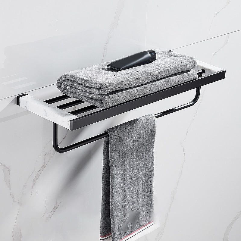 Matte Black Bathroom Accessory Set in Metal & Marble with Bath Shelf/Towel Bar Towel Rack Clearhalo 'Bathroom Hardware Sets' 'Bathroom Hardware' 'Bathroom Remodel & Bathroom Fixtures' 'bathroom_hardware_sets' 'Home Improvement' 'home_improvement' 'home_improvement_bathroom_hardware_sets' 6688729