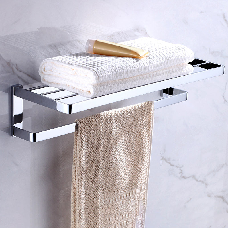 Chrome Brass Moderne Bathroom Accessory Set with Towel Bar/ Ring/Paper Holder & Robe Hook Clearhalo 'Bathroom Hardware Sets' 'Bathroom Hardware' 'Bathroom Remodel & Bathroom Fixtures' 'bathroom_hardware_sets' 'Home Improvement' 'home_improvement' 'home_improvement_bathroom_hardware_sets' 6688769