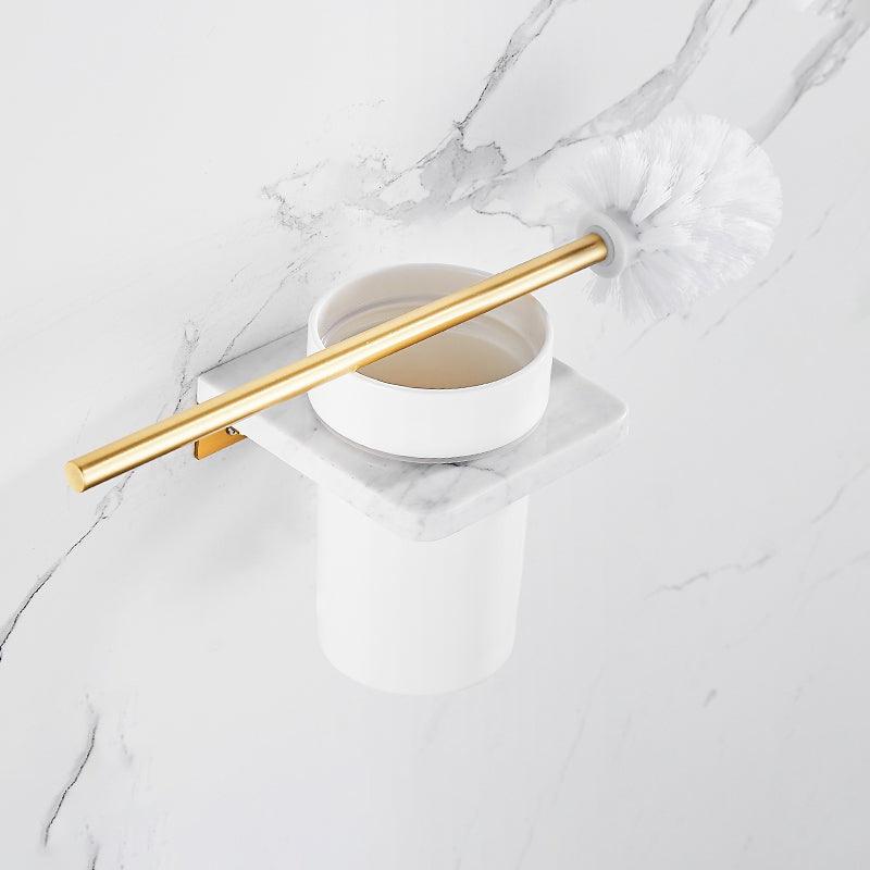 Brushed Brass Bathroom Accessory Set Metal & Marble Bathroom Hardware Set with Bath Shelf Toilet Brush Clearhalo 'Bathroom Hardware Sets' 'Bathroom Hardware' 'Bathroom Remodel & Bathroom Fixtures' 'bathroom_hardware_sets' 'Home Improvement' 'home_improvement' 'home_improvement_bathroom_hardware_sets' 6688807