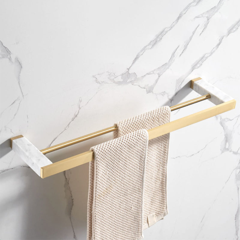 Brushed Brass Bathroom Accessory Set Metal & Marble Bathroom Hardware Set with Bath Shelf Clearhalo 'Bathroom Hardware Sets' 'Bathroom Hardware' 'Bathroom Remodel & Bathroom Fixtures' 'bathroom_hardware_sets' 'Home Improvement' 'home_improvement' 'home_improvement_bathroom_hardware_sets' 6688810