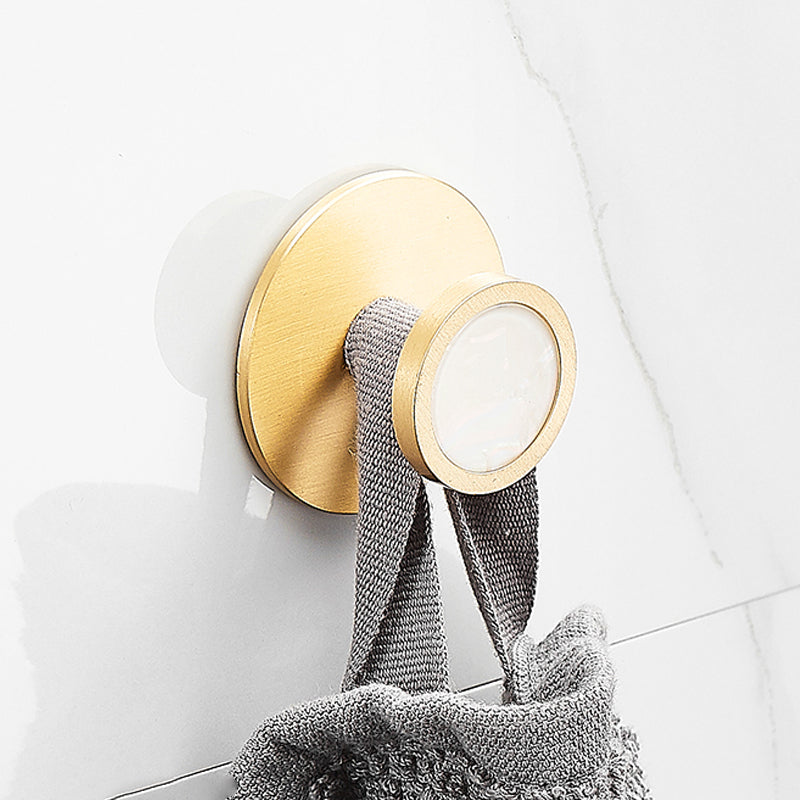 Brushed Brass Bathroom Accessory Set Metal & Marble Bathroom Hardware Set with Bath Shelf Towel/Robe Hook (Single Hook) Clearhalo 'Bathroom Hardware Sets' 'Bathroom Hardware' 'Bathroom Remodel & Bathroom Fixtures' 'bathroom_hardware_sets' 'Home Improvement' 'home_improvement' 'home_improvement_bathroom_hardware_sets' 6688816