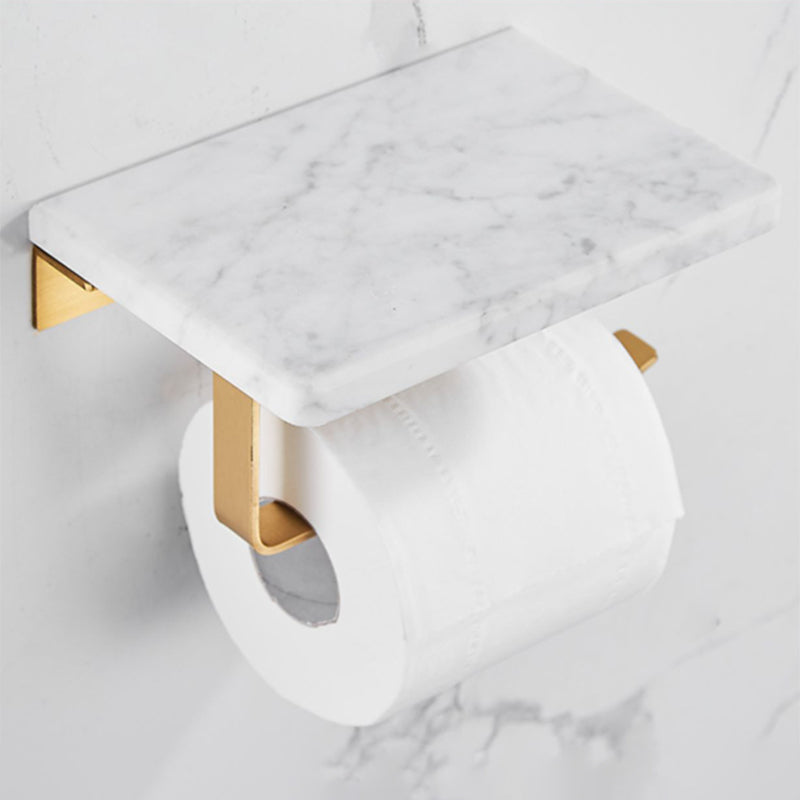 Brushed Brass Bathroom Accessory Set Metal & Marble Bathroom Hardware Set with Bath Shelf Clearhalo 'Bathroom Hardware Sets' 'Bathroom Hardware' 'Bathroom Remodel & Bathroom Fixtures' 'bathroom_hardware_sets' 'Home Improvement' 'home_improvement' 'home_improvement_bathroom_hardware_sets' 6688821