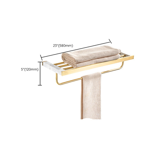 Brushed Brass Bathroom Accessory Set Metal & Marble Bathroom Hardware Set with Bath Shelf Clearhalo 'Bathroom Hardware Sets' 'Bathroom Hardware' 'Bathroom Remodel & Bathroom Fixtures' 'bathroom_hardware_sets' 'Home Improvement' 'home_improvement' 'home_improvement_bathroom_hardware_sets' 6688826