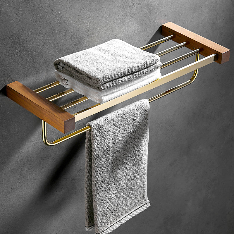 Polished Brass Bathroom Hardware Set Metal & Wood Bathroom Set with Bath Shelf/Towel Bar Clearhalo 'Bathroom Hardware Sets' 'Bathroom Hardware' 'Bathroom Remodel & Bathroom Fixtures' 'bathroom_hardware_sets' 'Home Improvement' 'home_improvement' 'home_improvement_bathroom_hardware_sets' 6688833