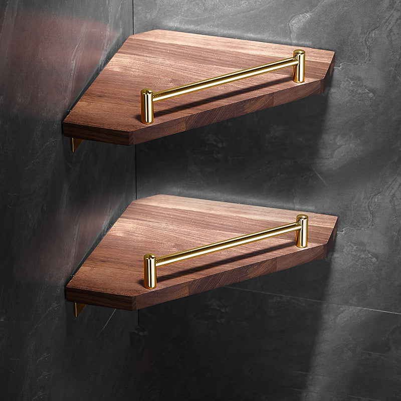 Polished Brass Bathroom Hardware Set Metal & Wood Bathroom Set with Bath Shelf/Towel Bar 2-Piece Set (Triangular Bath Shelf) Clearhalo 'Bathroom Hardware Sets' 'Bathroom Hardware' 'Bathroom Remodel & Bathroom Fixtures' 'bathroom_hardware_sets' 'Home Improvement' 'home_improvement' 'home_improvement_bathroom_hardware_sets' 6688840