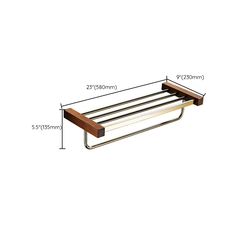 Polished Brass Bathroom Hardware Set Metal & Wood Bathroom Set with Bath Shelf/Towel Bar Clearhalo 'Bathroom Hardware Sets' 'Bathroom Hardware' 'Bathroom Remodel & Bathroom Fixtures' 'bathroom_hardware_sets' 'Home Improvement' 'home_improvement' 'home_improvement_bathroom_hardware_sets' 6688861