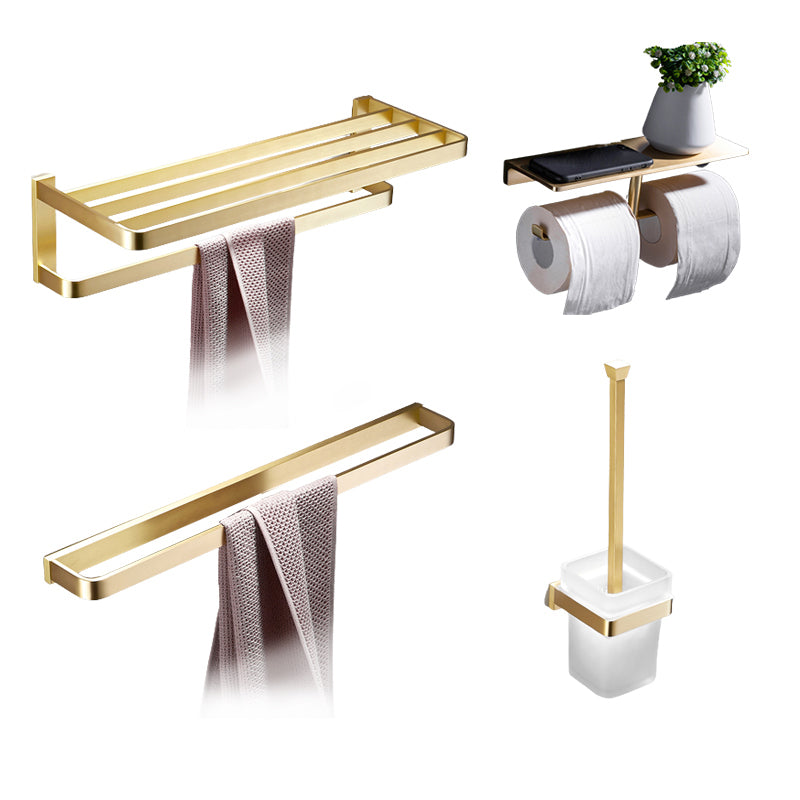 Brushed Brass Bathroom Hardware Set Retro Golden Bathroom Accessory Kit 4-Piece Set(Single Rod) Clearhalo 'Bathroom Hardware Sets' 'Bathroom Hardware' 'Bathroom Remodel & Bathroom Fixtures' 'bathroom_hardware_sets' 'Home Improvement' 'home_improvement' 'home_improvement_bathroom_hardware_sets' 6688882